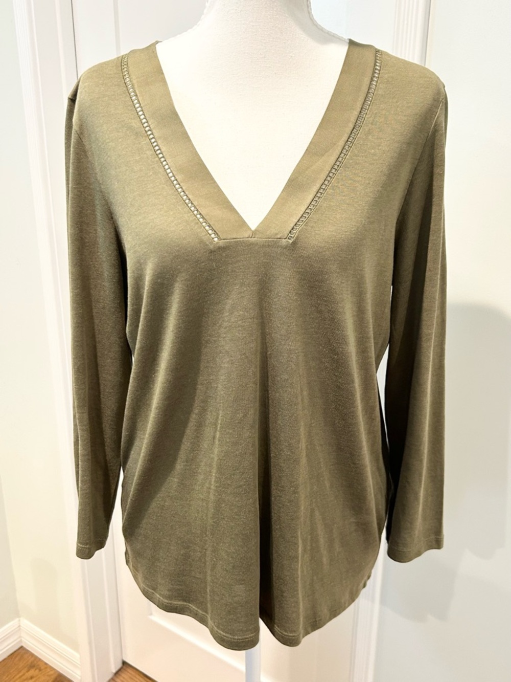 Massimo Dutti Olive V-Neck Top